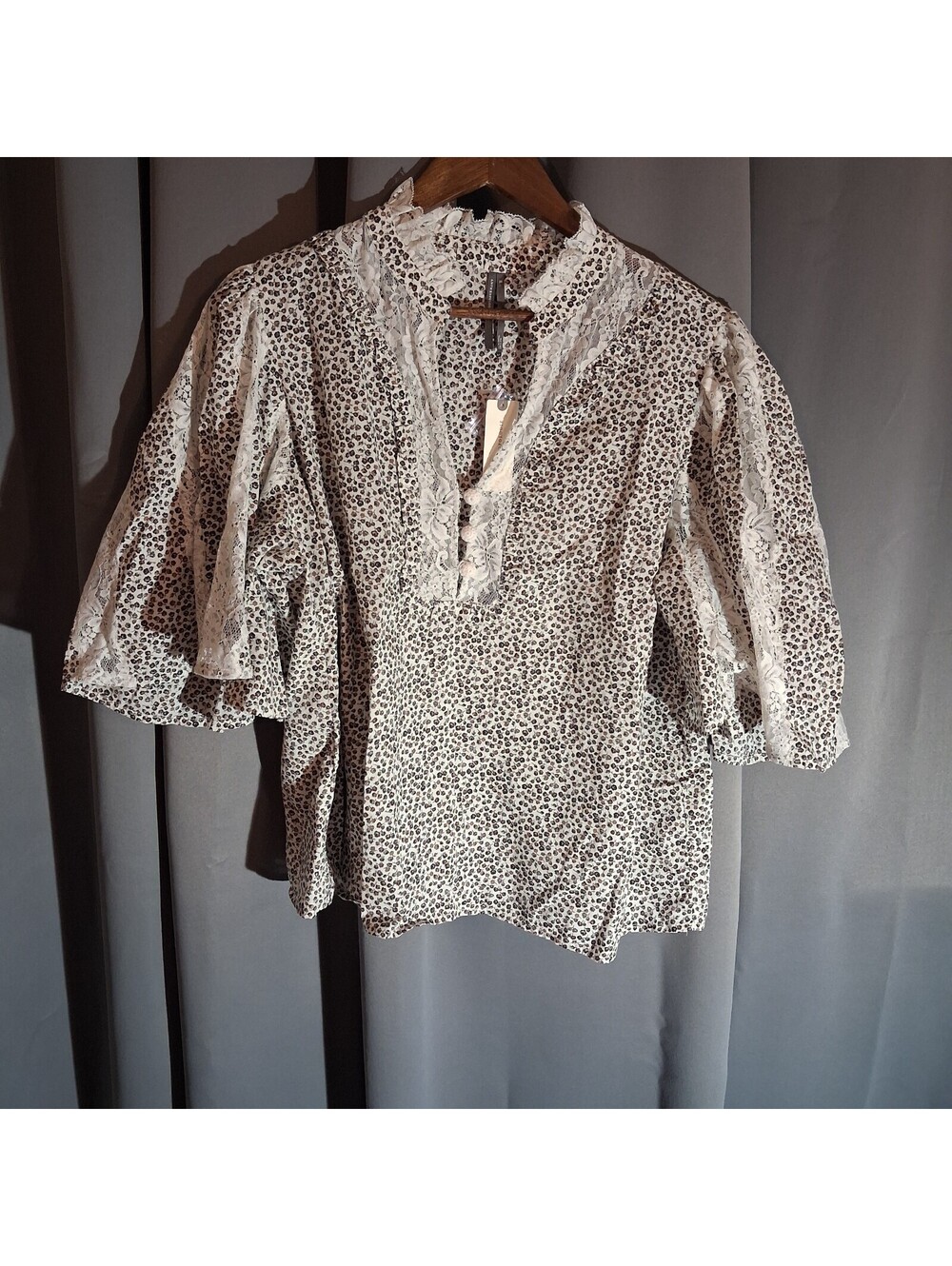 Anthropologie Lace Trim Leopard Print Blouse XL